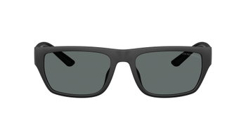 Das Bild zeigt die Emporio Armani Sonnenbrille EA4267U in mattschwarz gummiert und polarisiert von vorne.